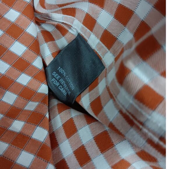 Johnston & Murphy Tailored Fit Shirt Mens Large Orange/White Checkered Casual - Picture 6 of 13